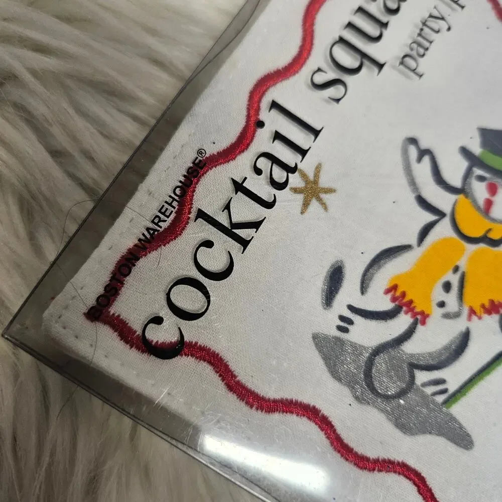 New Boston Warehouse Set of 4 Cocktail Squares Party Pack Christmas Snowman